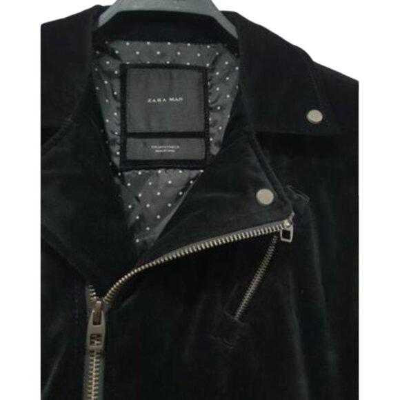 BNWT Zara Man Black Velvet Full-Zip Moto Jacket, Size M - Picture 6 of 6